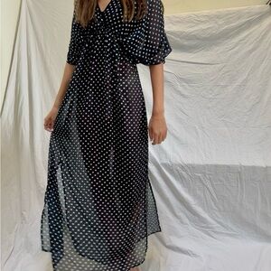 Sheer Black and White Polka Dot Maxi Dress
